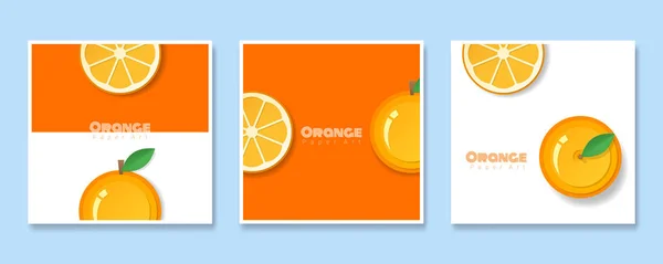 Conjunto Pancartas Frutas Con Naranja Estilo Arte Papel Vector Ilustración — Vector de stock