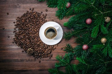 Noel dekorasyon sıcak kahve. Üstten Görünüm