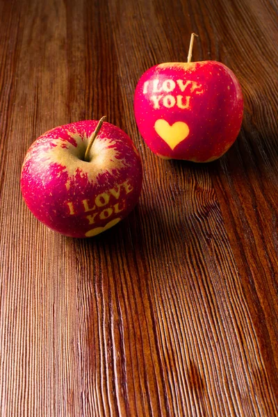 Sweet apples writining i love you — Stock Photo, Image