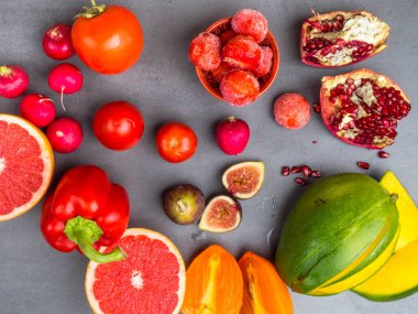 taze kırmızı, turuncu, sarı meyve ve sebzeler antioksidan, lif, alfa karoten, lycopene, beta karoten, karotenoid, lutin, fosfor, kalsiyum, c vitamini bakımından zengin..