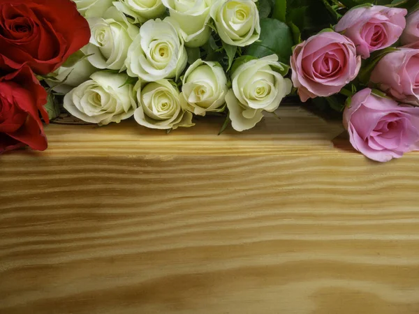 Rózsa különböző színekben a háttérben, ünnepi — Stock Fotó