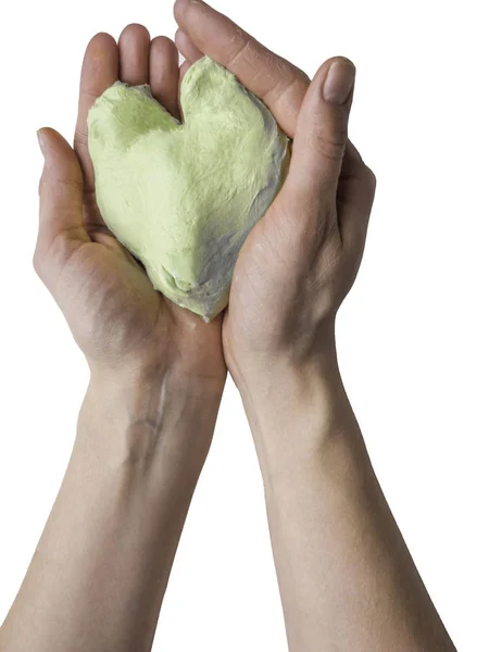 Sticky slime in the hand. The green slime in hands. Favorite toy for a child. Hobby, pleasant to the touch anti-stress trainer — Stock Photo, Image