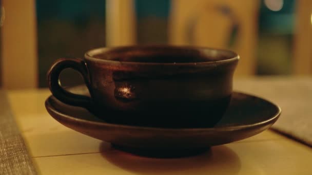 Clay Cup Tea Hot Steam Chinese Tea Ceremony Asian Wooden — Stock Video