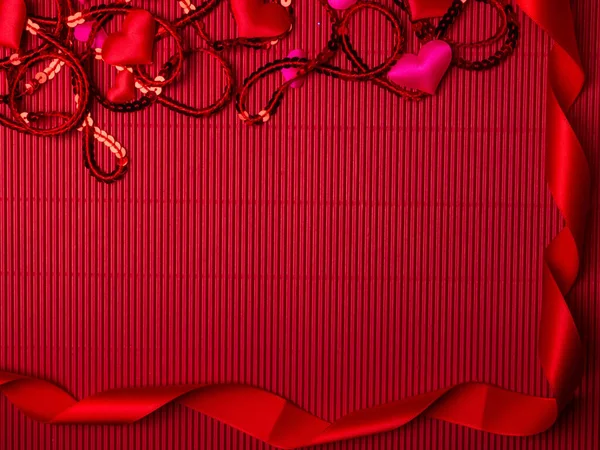 Poster with red and pink hearts, sparkles, glitter, Happy Valentines Day on festive background. Wallpaper for Valentines Day. Love concept — 스톡 사진