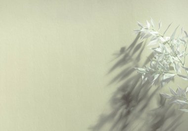 Sarı arka planda beyaz bir dal. Bahar tatili konsepti, kopyalama alanı. Pankart