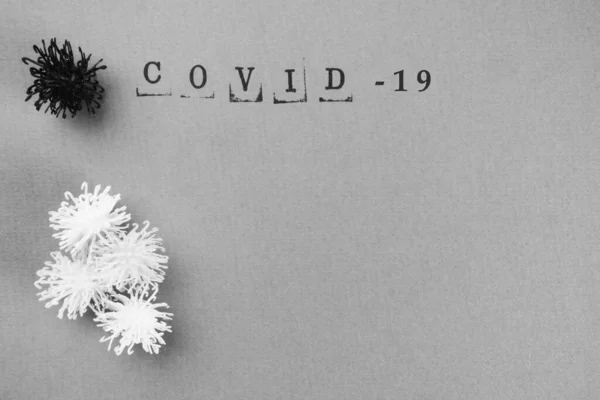 Covid Coronavirus Text Monokrom Bakgrund Officiellt Namn Coronavirus Kopiera Utrymme — Stockfoto