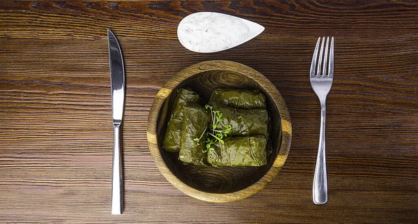 Dolma Sarma Oder Tolma Gefüllte Traubenblätter Mit Reis Fleisch Und — Stockfoto