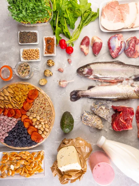Vielfalt Lebensmitteln Mit Zinkmineralien Natürlichen Vitamin Und Ballaststoffquellen Gesunder Lebensweise — Stockfoto