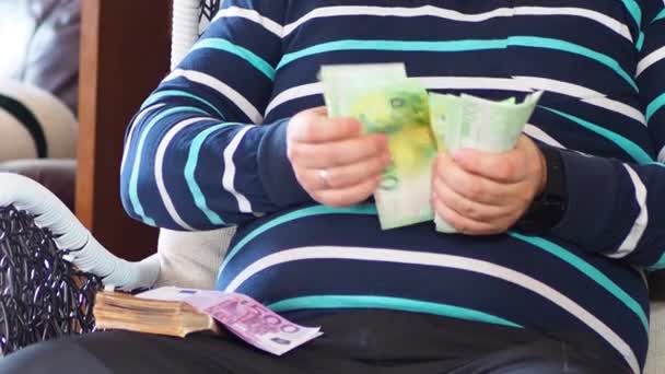 Hombre Manos Contando Dinero Euros Efectivo Cálculo Salario Los Empleados — Vídeos de Stock