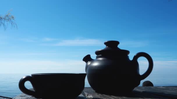 Chińska Ceremonia Herbaty Gorąca Herbata Czarnym Glinianym Dzbanku Herbaty Pięknym — Wideo stockowe