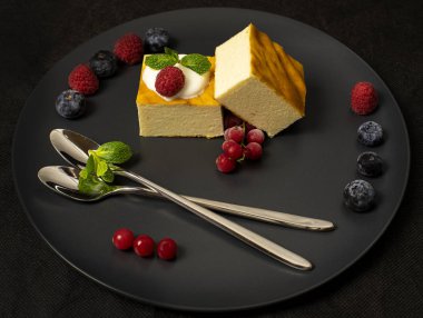 Appetizing cottage cheese with berries on the plate