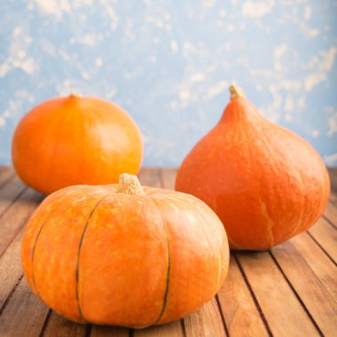 Mavi arka plan üzerinde üç kabak