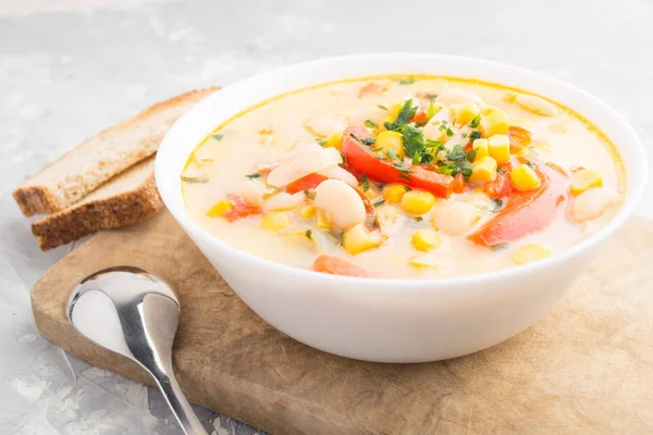 Cream soup succotash, Nothern America traditional dish — Stock Photo, Image
