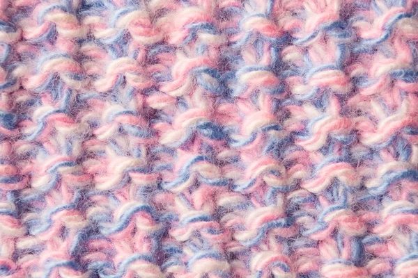 Closeup view of woolen textile textured background with blue and pink threads — Stock Photo, Image