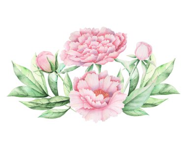 El suluboya çiçek buketi, beyaz arka plan üzerinde izole boyalı