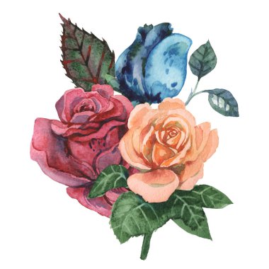 Çiçek ve yaprak suluboya büyüleyici kombinasyonu el boyalı