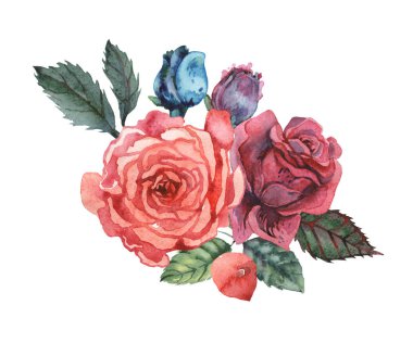 Çiçek ve yaprak suluboya büyüleyici kombinasyonu el boyalı