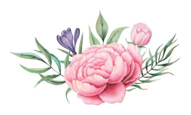 Suluboya davet buket çiçek çiçek kompozisyonlar beyaz arka plan üzerinde izole boyalı el ile tasarım