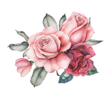 Suluboya davet buket çiçek çiçek kompozisyonlar beyaz arka plan üzerinde izole boyalı el ile tasarım