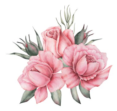 Suluboya davet buket çiçek çiçek kompozisyonlar beyaz arka plan üzerinde izole boyalı el ile tasarım