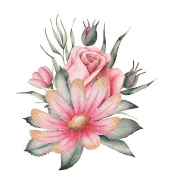 Suluboya davet buket çiçek çiçek kompozisyonlar beyaz arka plan üzerinde izole boyalı el ile tasarım