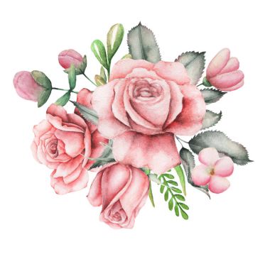 Suluboya davet buket çiçek çiçek kompozisyonlar beyaz arka plan üzerinde izole boyalı el ile tasarım