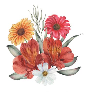 Suluboya davet buket çiçek çiçek kompozisyonlar beyaz arka plan üzerinde izole boyalı el ile tasarım