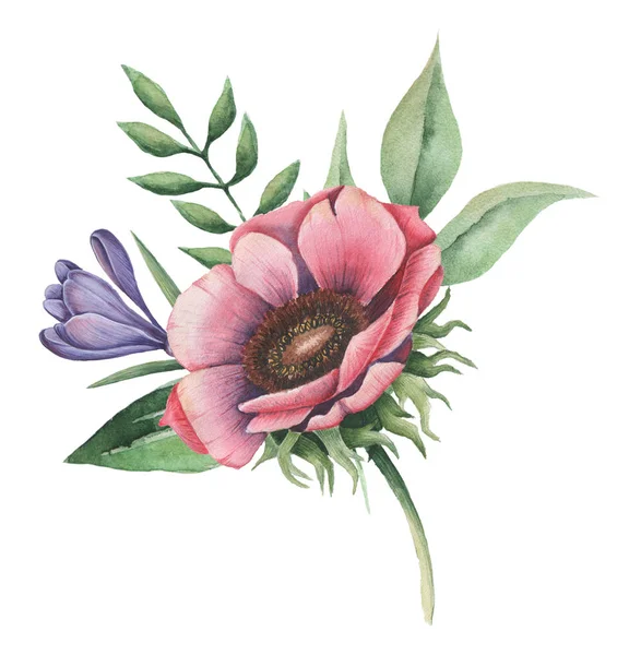 Suluboya davet buket çiçek çiçek kompozisyonlar beyaz arka plan üzerinde izole boyalı el ile tasarım