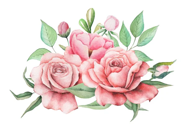 Design de convite aquarela com buquê de flores, Composições florais pintadas à mão isoladas em fundo branco — Fotografia de Stock