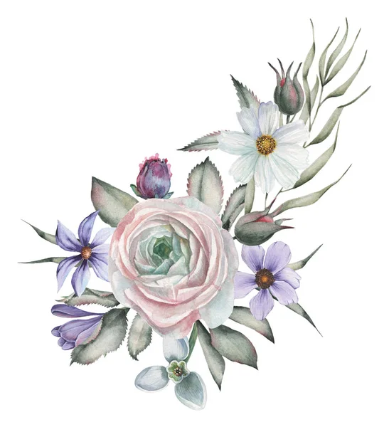 Suluboya davet buket çiçek çiçek kompozisyonlar beyaz arka plan üzerinde izole boyalı el ile tasarım