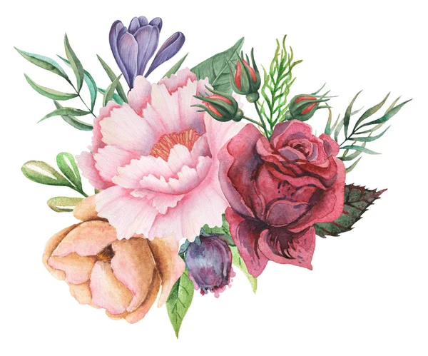 Suluboya davet buket çiçek çiçek kompozisyonlar beyaz arka plan üzerinde izole boyalı el ile tasarım