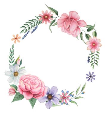 Suluboya davetiye tasarım buket çiçek, çiçek kompozisyonlar beyaz arka plan üzerinde izole el boyalı