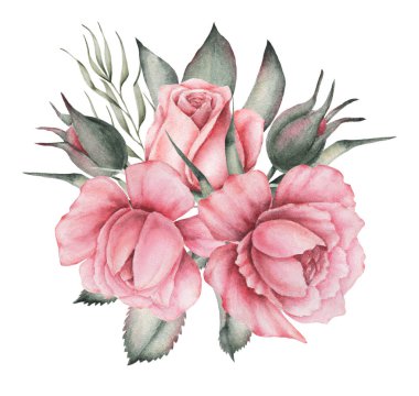 Suluboya davet buket çiçek çiçek kompozisyonlar beyaz arka plan üzerinde izole boyalı el ile tasarım