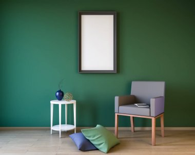 Bir klasik tasarımı, iç 3d çizim mockup Poster