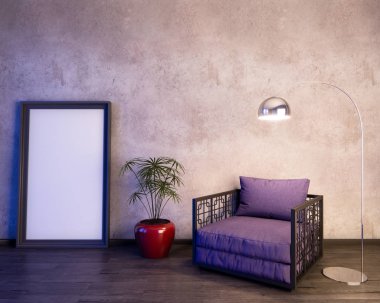 Modern bir tasarıma, iç 3d çizim mockup Poster