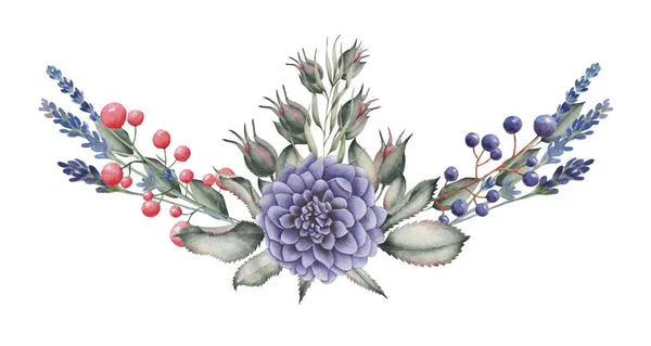 Ručně malované akvarel okouzlující kombinace květin a listů, izolované na bílém pozadí — Stock fotografie