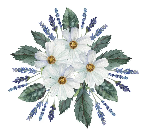 Aquarela pintada à mão charmosa combinação de flores e folhas, isolado no fundo branco — Fotografia de Stock