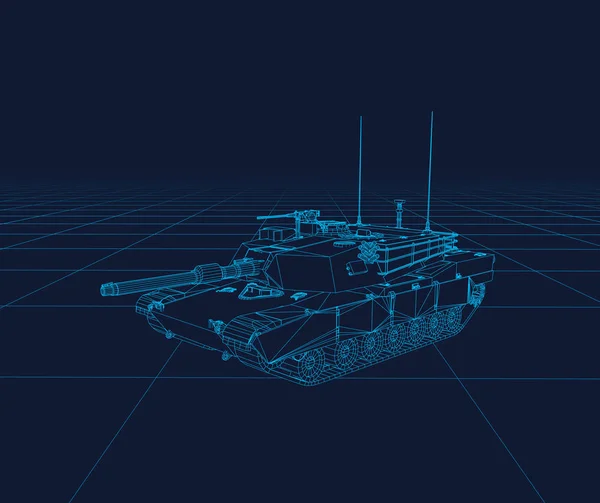 Abrams Tank Vektor Drahtgestell, perspektivische 3D-Technologie Vektor Illustration. — Stockvektor