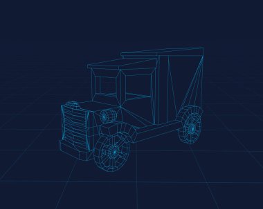 Oyuncak araba tel kafes, perspektif 3d teknoloji vektör çizim
