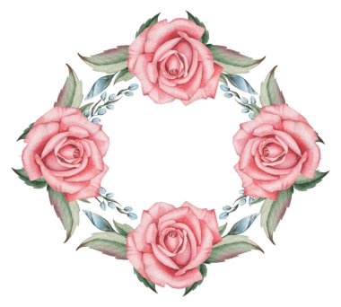 Çiçekler ve yapraklar, beyaz arka plan üzerinde izole suluboya büyüleyici kombinasyonu el boyalı