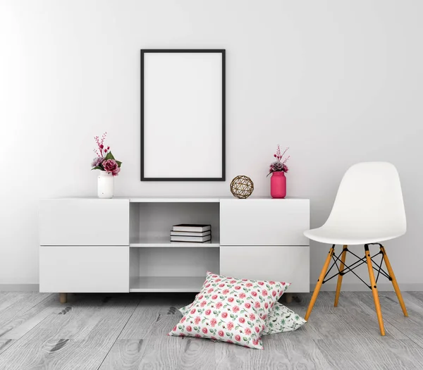 Modern bir tasarıma, iç 3d çizim mockup Poster