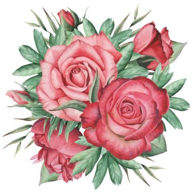 Vektör çizim çiçek ve yaprak, beyaz arka plan üzerinde izole suluboya büyüleyici kombinasyonu