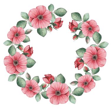 Çiçekler ve yapraklar, beyaz arka plan üzerinde izole suluboya büyüleyici kombinasyonu el boyalı, düğün, çerçeve, tırnak, desen, tebrik kartı, logo, Davetiyeler, yazı vb. için mükemmel