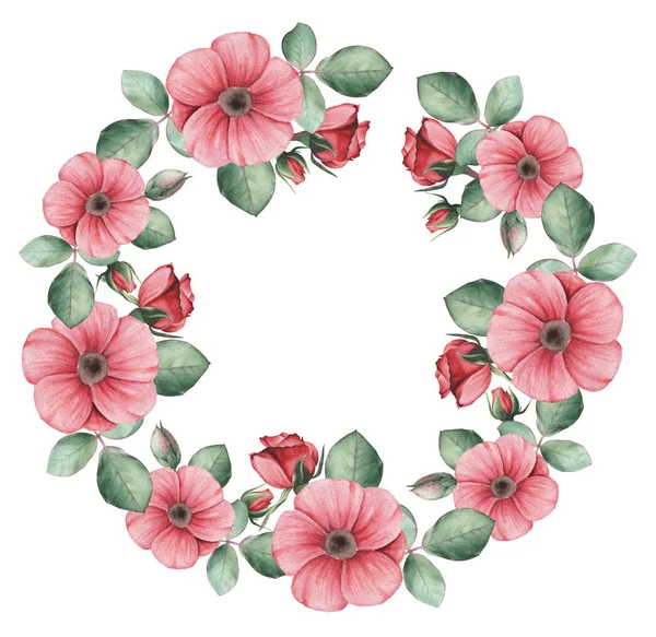 Çiçekler ve yapraklar, beyaz arka plan üzerinde izole suluboya büyüleyici kombinasyonu el boyalı, düğün, çerçeve, tırnak, desen, tebrik kartı, logo, Davetiyeler, yazı vb. için mükemmel