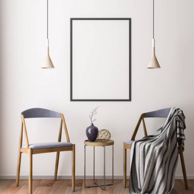 Modern bir tasarıma, iç 3d çizim mockup Poster