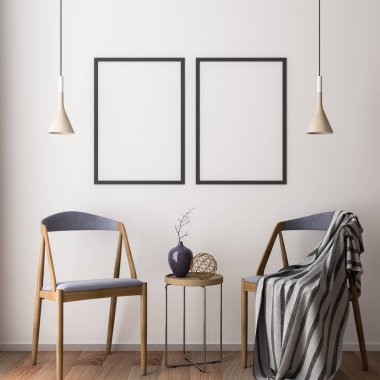 Modern bir tasarıma, iç 3d çizim mockup Poster