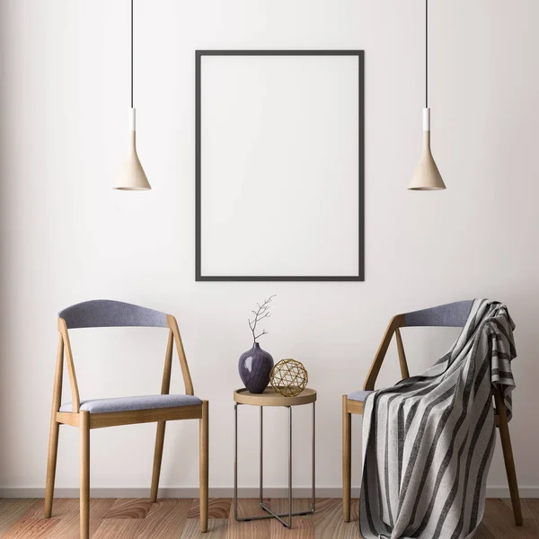 Modern bir tasarıma, iç 3d çizim mockup Poster