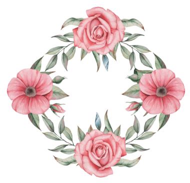 Vektör çizim çiçek ve yaprak, beyaz arka plan üzerinde izole suluboya büyüleyici kombinasyonu