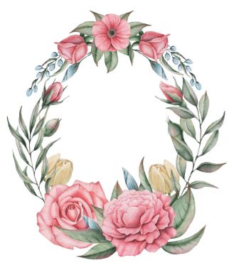 Vektör çizim çiçek ve yaprak, beyaz arka plan üzerinde izole suluboya büyüleyici kombinasyonu