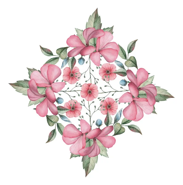Ilustração vetorial de aquarela combinação encantadora de flores e folhas, isolado no fundo branco —  Vetores de Stock